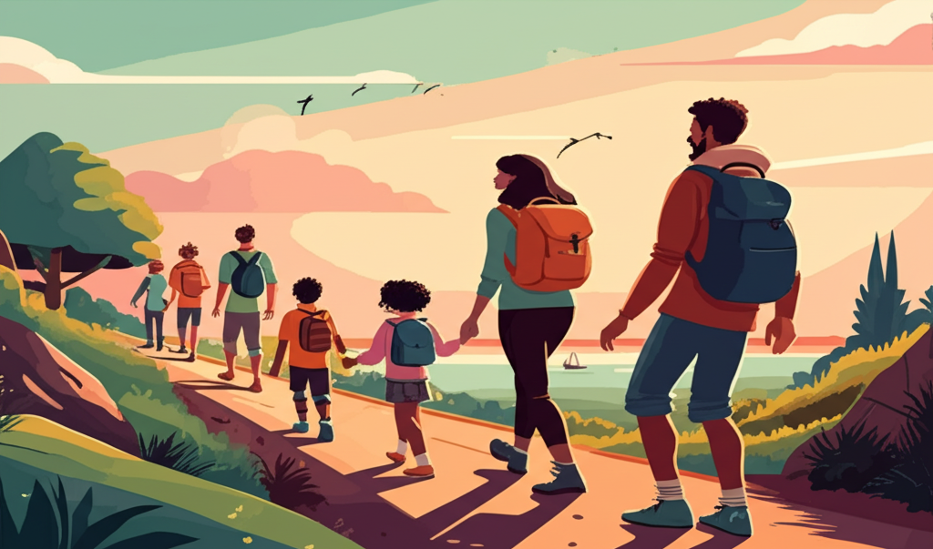 Families exploring nature together